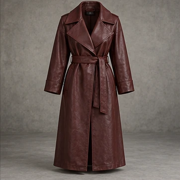 Burgundy Brown Afterlight Faux Leather Trench
