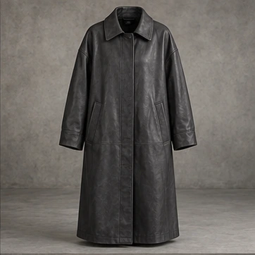 Charcoal Blackout Faux Leather Trench