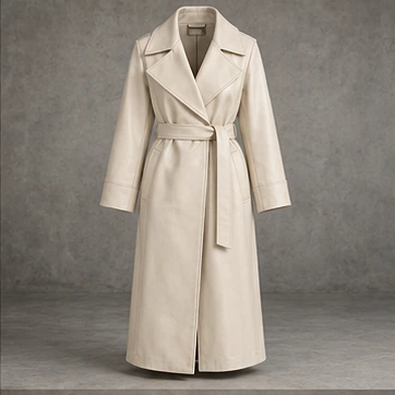 Bone Ivory Duneform Faux Leather Trench